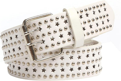 Double Grommet Leather Belt for Women Men Goth Studded Belt Punk Jeans Y2K Belt