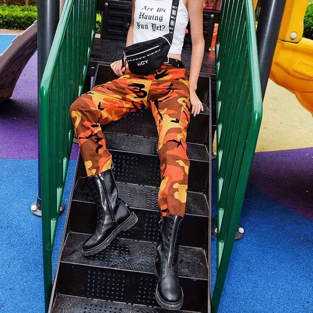 Chic Women's Camo Cargo Jogger Pants - Elastic Waist & Pockets for Ultimate Comfort!