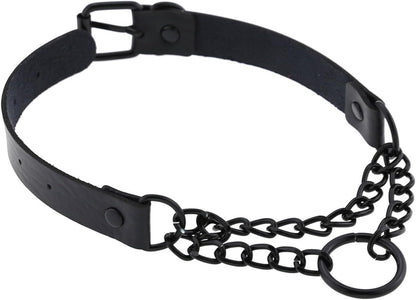 Black Gothic Leash and Collar Set, Leather Chain Necklace Punk Rock Body Chain Belt Fashion Jewelry for Halloween