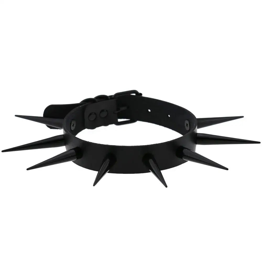 Rebel Spike Choker Necklace – Cyberpunk Leather Collar for Rave and Goth Styles