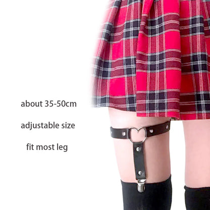 Sexy Leather Heart Belt Elastic Leg Thigh Garter Girl Women Harness Goth Accessories Black Gothic Rivet Punk Anklet