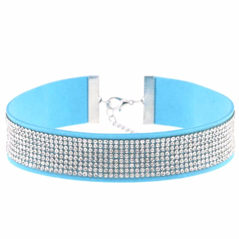 Trendy Harajuku crystal choker necklace with gothic PU leather collar, perfect for punk fashion enthusiasts.