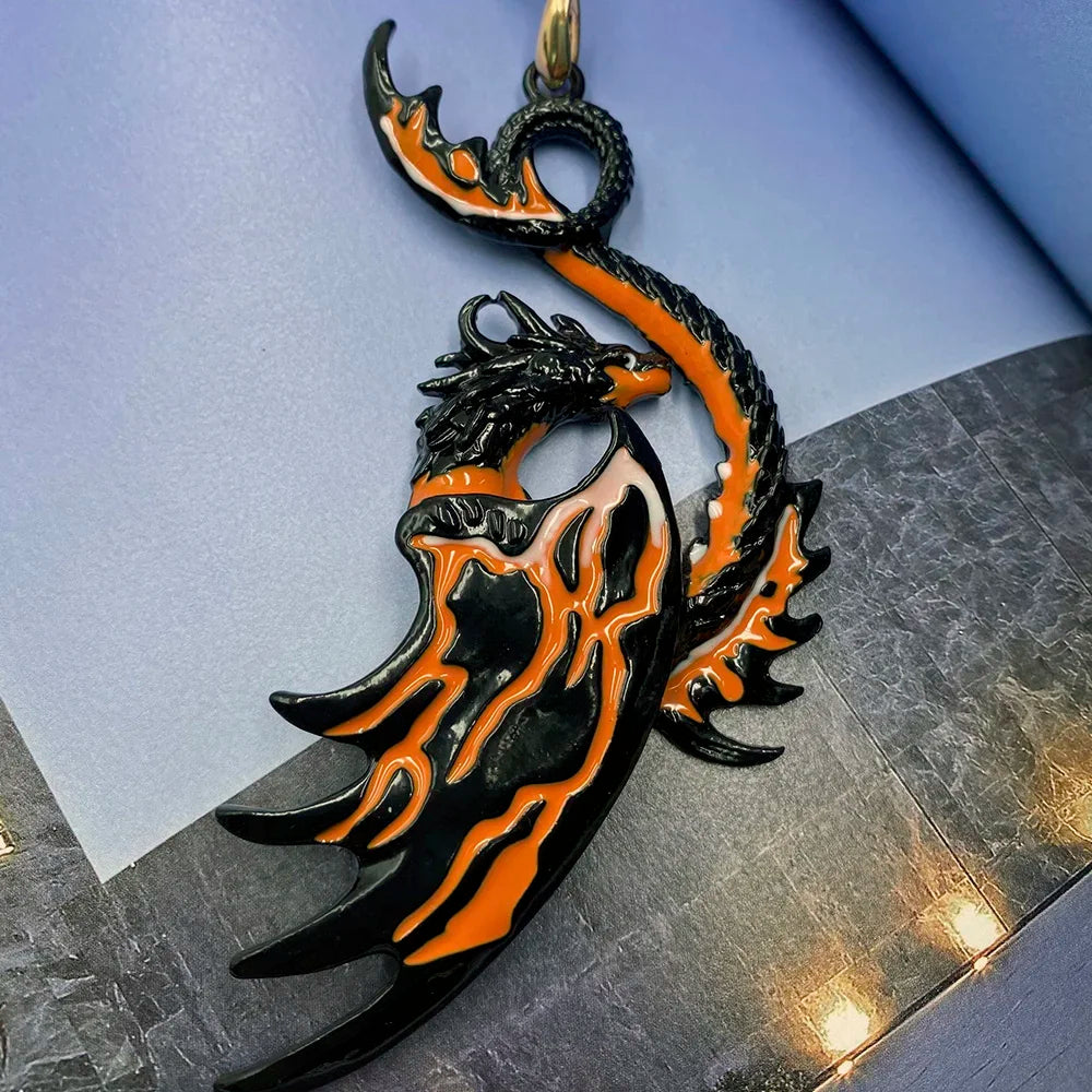 Gothic dragon bat eagle heart rose pendant necklace with intricate metal detailing, jewelry for men and women, perfect for costumes and parties.