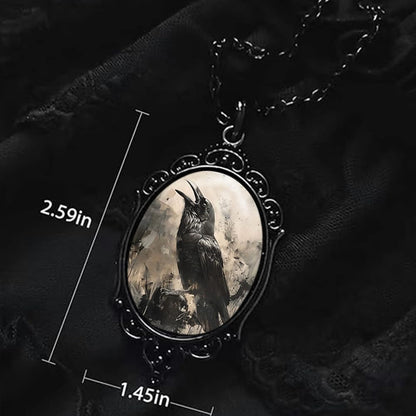 Goth Raven Cameo Necklace - Gothic Crow Pendant, Vintage Halloween Witch Jewelry for Women