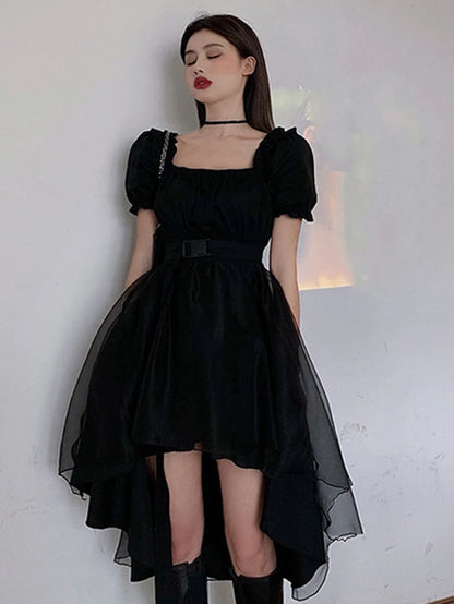 Y2K Harajuku gothic dress by PressureDen.store with ruffles and mini length, perfect for kawaii and fairycore fashion styles.
