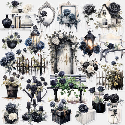 Dark Aesthetic Stickers 80 Pcs, Black Rose Stickers Goth Style Scrapbook Supplies, Water Bottle Vinyl Waterproof Sticker for Bullet Journal Laptop Skateboard Computer Guitar