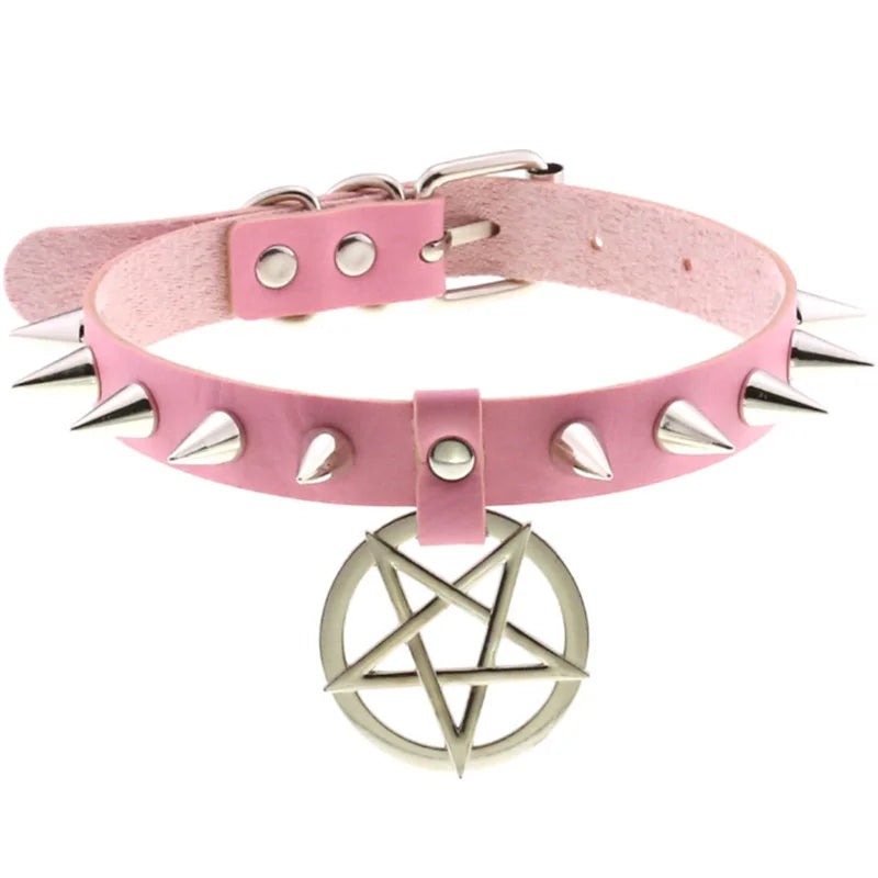 Black PU leather choker with heart rivets, Y2K goth punk necklace from PressureDen.store, trendy accessory for girls.