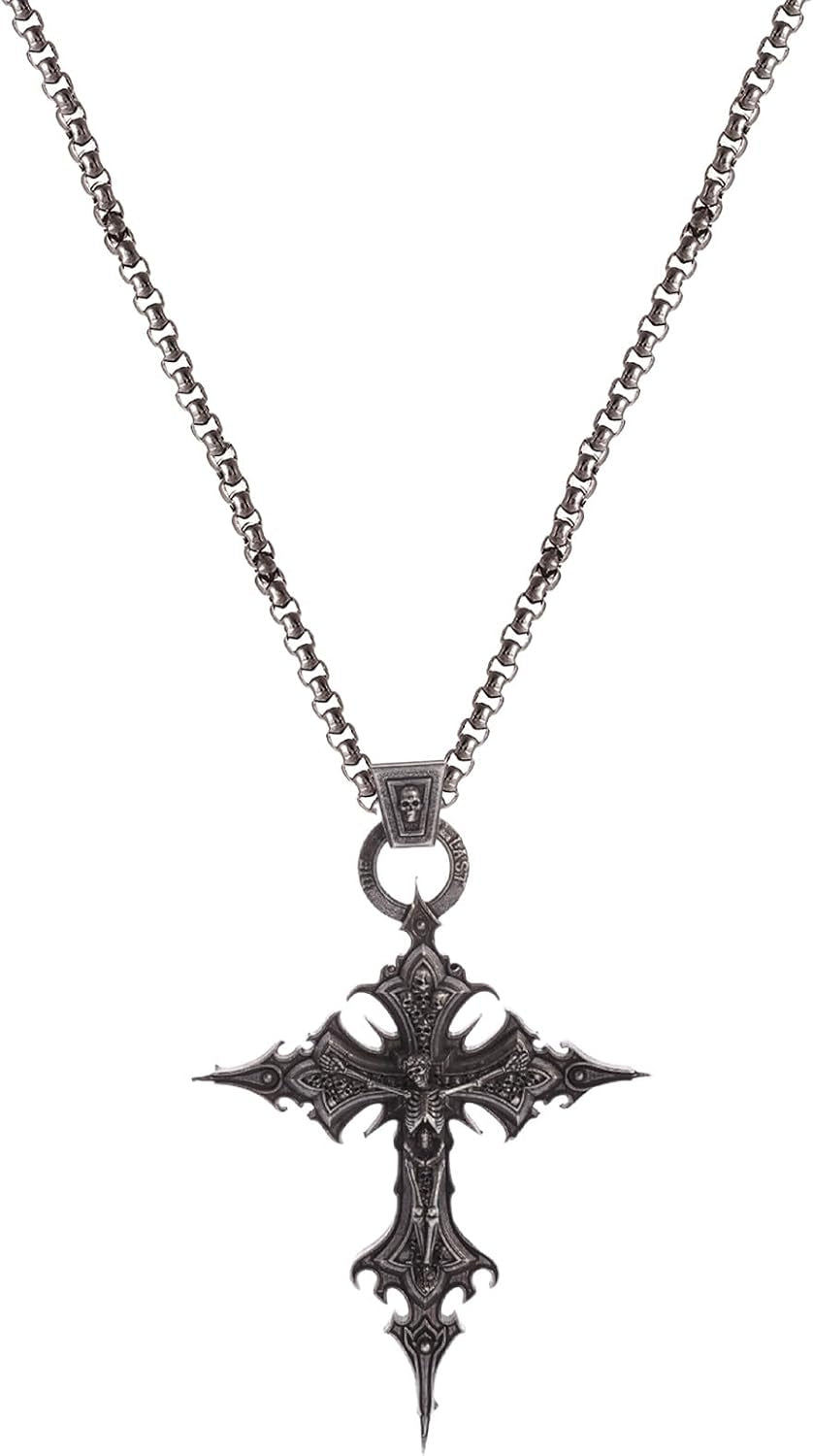 Cluksik gothic cross necklace, dark fashion accessory with a detailed cross pendant, perfect for grunge, emo, and daily wear styles.
