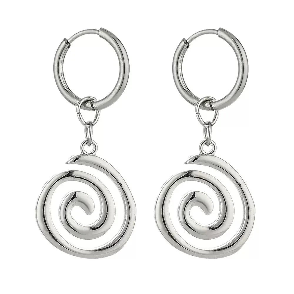 Grunge Jewelry Stainless Steel Swirl Earrings Cool Korean Charms Hoop Earrings for Women Goth Fashion Accessories Cute Punk