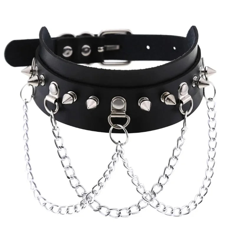Harajuku chic black PU leather choker with heart rivets, trendy Y2K goth punk necklace for girls, stylish and edgy accessory