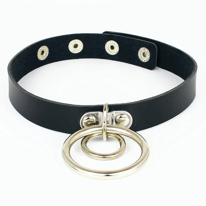 Gothic black leather choker necklace with edgy spikes, perfect for punk, festival, or party fashion statements.