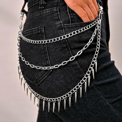 Goth Pants Chain Silver Layered Jeans Chain Punk Rivet Wallet Chain Belt for Women and Men
