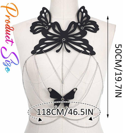 Black Chain Harness Leather Chest Chain Bra Goth Body Chain Jewelry for Women
