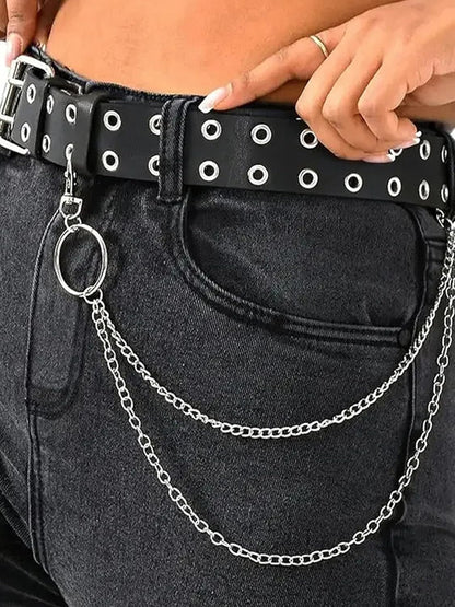 QWALIT punk chain belt for women featuring leather design, perfect for goth and rave fashion accessories.