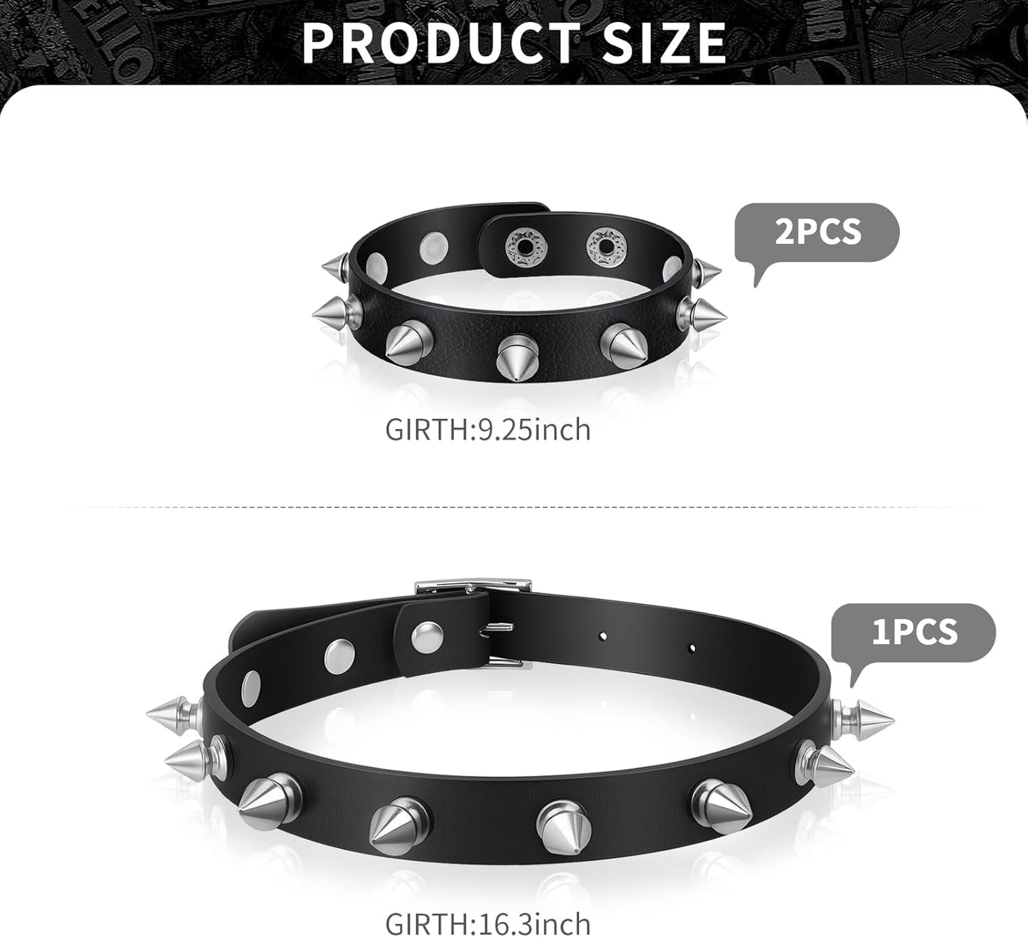 3 Pcs Spiked Choker, Leather Goth Studded Choker, Black Punk Bracelet, Vintage Spiked Collar Necklace Rock Punk Jewelry Gothic Accessories
