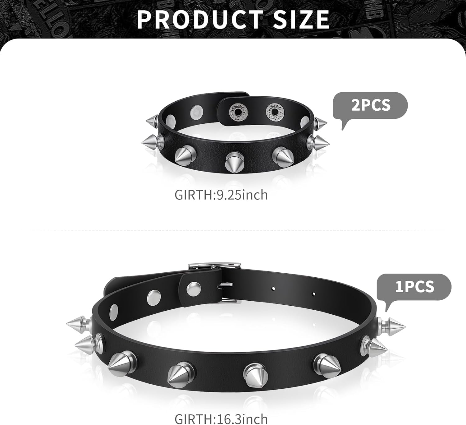 3 Pcs Spiked Choker, Leather Goth Studded Choker, Black Punk Bracelet, Vintage Spiked Collar Necklace Rock Punk Jewelry Gothic Accessories