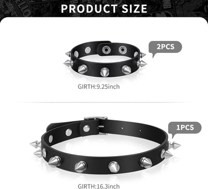 3 Pcs Spiked Choker, Leather Goth Studded Choker, Black Punk Bracelet, Vintage Spiked Collar Necklace Rock Punk Jewelry Gothic Accessories