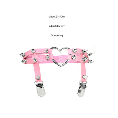Sexy Leather Heart Belt Elastic Leg Thigh Garter Girl Women Harness Goth Accessories Black Gothic Rivet Punk Anklet