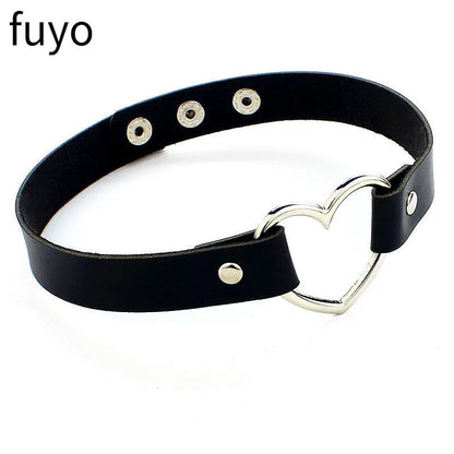New Goth Choker Necklace Men Punk Rock Heart Geometry PU Necklace for Women Choker Gothic Bondage Goth Chocker Neck Jewelry