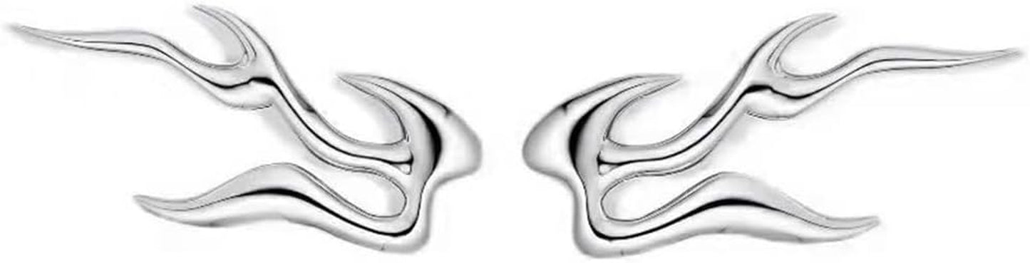 Vintage flame stud earrings by OIDIMS, hypoallergenic S925 sterling silver, lightweight gothic punk jewelry for cosplay and Halloween.