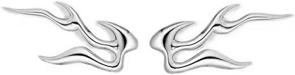 Vintage flame stud earrings by OIDIMS, hypoallergenic S925 sterling silver, lightweight gothic punk jewelry for cosplay and Halloween.