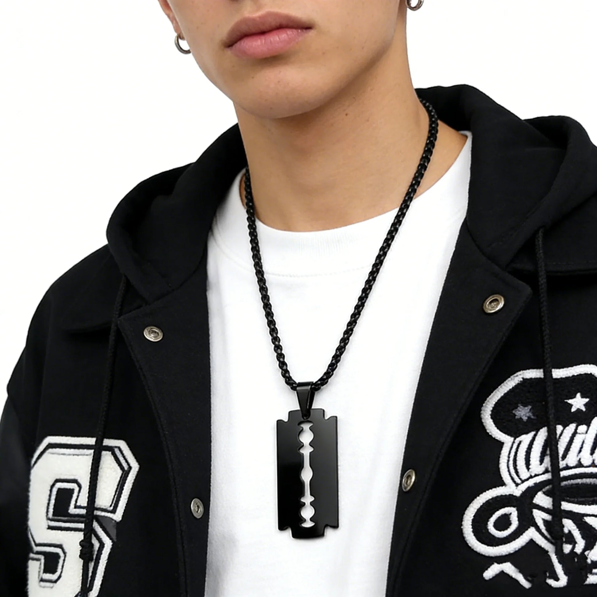 Gothic Blade Razor Pendant Necklaces Men Stainless Steel Black Goth Male Chain Necklace Grunge Y2K Emo Jewelry Collier Homme
