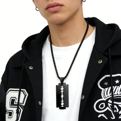 Gothic Blade Razor Pendant Necklaces Men Stainless Steel Black Goth Male Chain Necklace Grunge Y2K Emo Jewelry Collier Homme