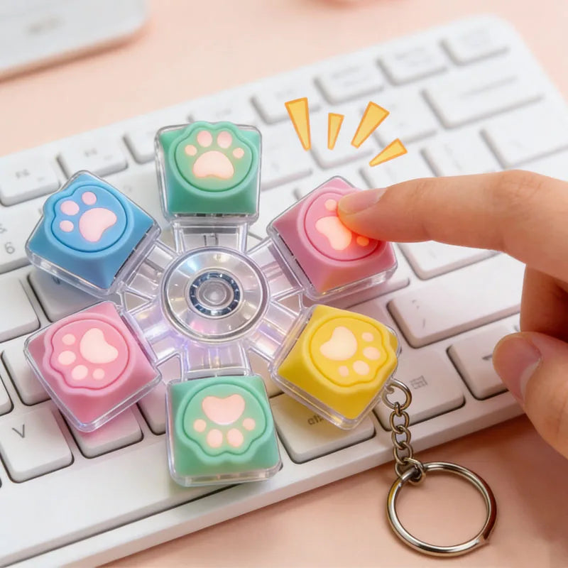 Cat Paw Clicker Keychain with LED Light - Stress Relief Fidget Toy for Anxiety - Portable and Fun!