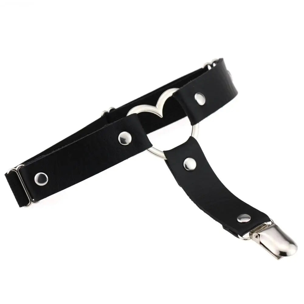 Punk Goth PU Leather Elastic Garter Belt Leg Thigh Ring Suspender Stockings Belt Leg Chain Harness Heart Body Jewelry