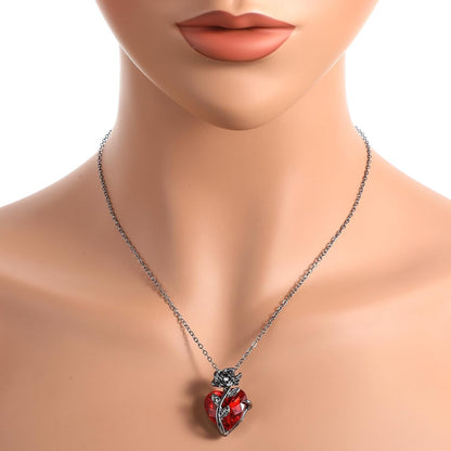 Mabor Gothic rose red heart pendant necklace with edgy emo grunge style, featuring a detailed heart design on a chain.