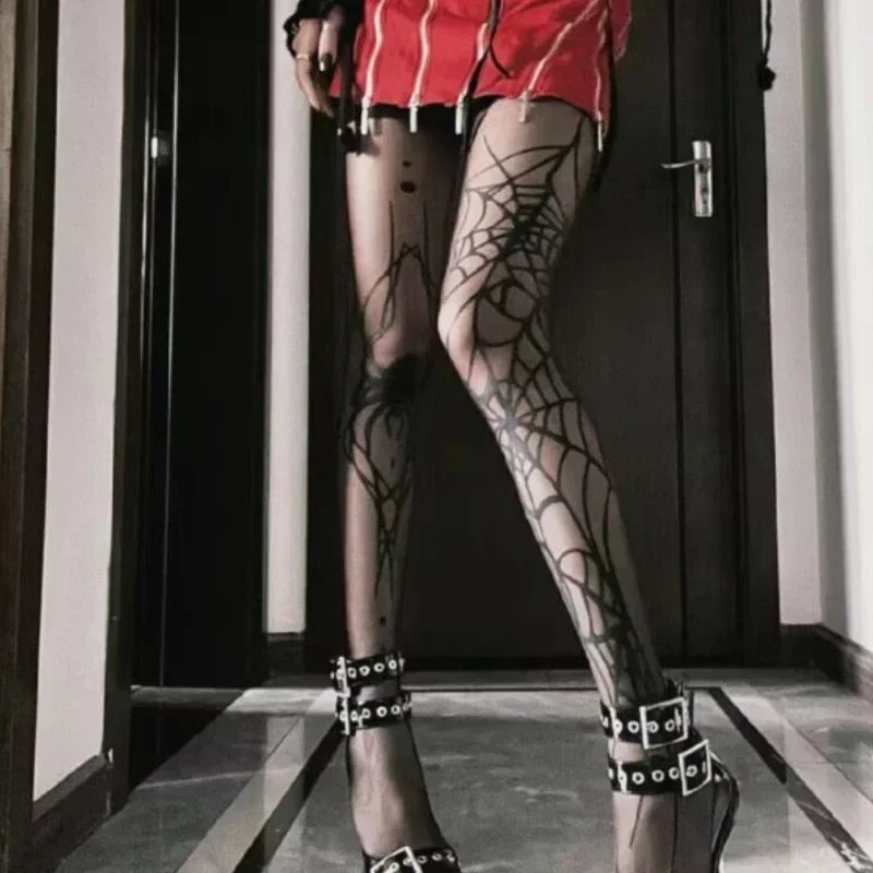 Gothic Big Spider Silk Stockings - Vintage Dark Fishnet Pantyhose for Emo & Alternative Styles
