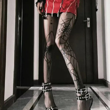 Gothic Big Spider Silk Stockings - Vintage Dark Fishnet Pantyhose for Emo & Alternative Styles