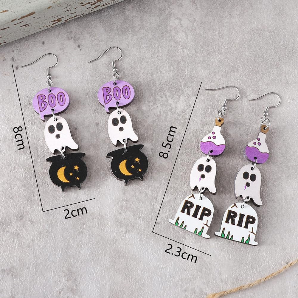 Halloween Earrings for Women Goth Ghost Drop Dangle Earrings Punk Pumpkin Earring Witch Earring Halloween Costume Jewelry Accessories Emo Accessories