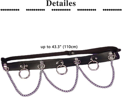 QWALIT punk chain belt for women, leather goth accessory with metal chain details, ideal for rave and alternative fashion styles
