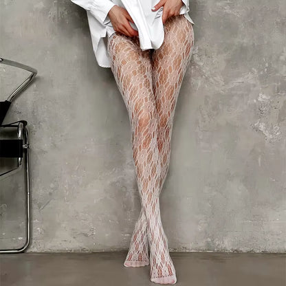 Kave Women's Soft Nylon Black Hollow Lace Fishnet Tights with Toe Reinforcement - Stylish & Comfortable Pantyhose