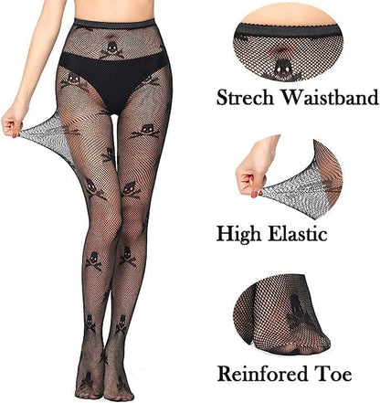 Elegant Fishnet Thigh-High Tights - Stylish Patterned Lace Leggings & Stockings in Classic Black