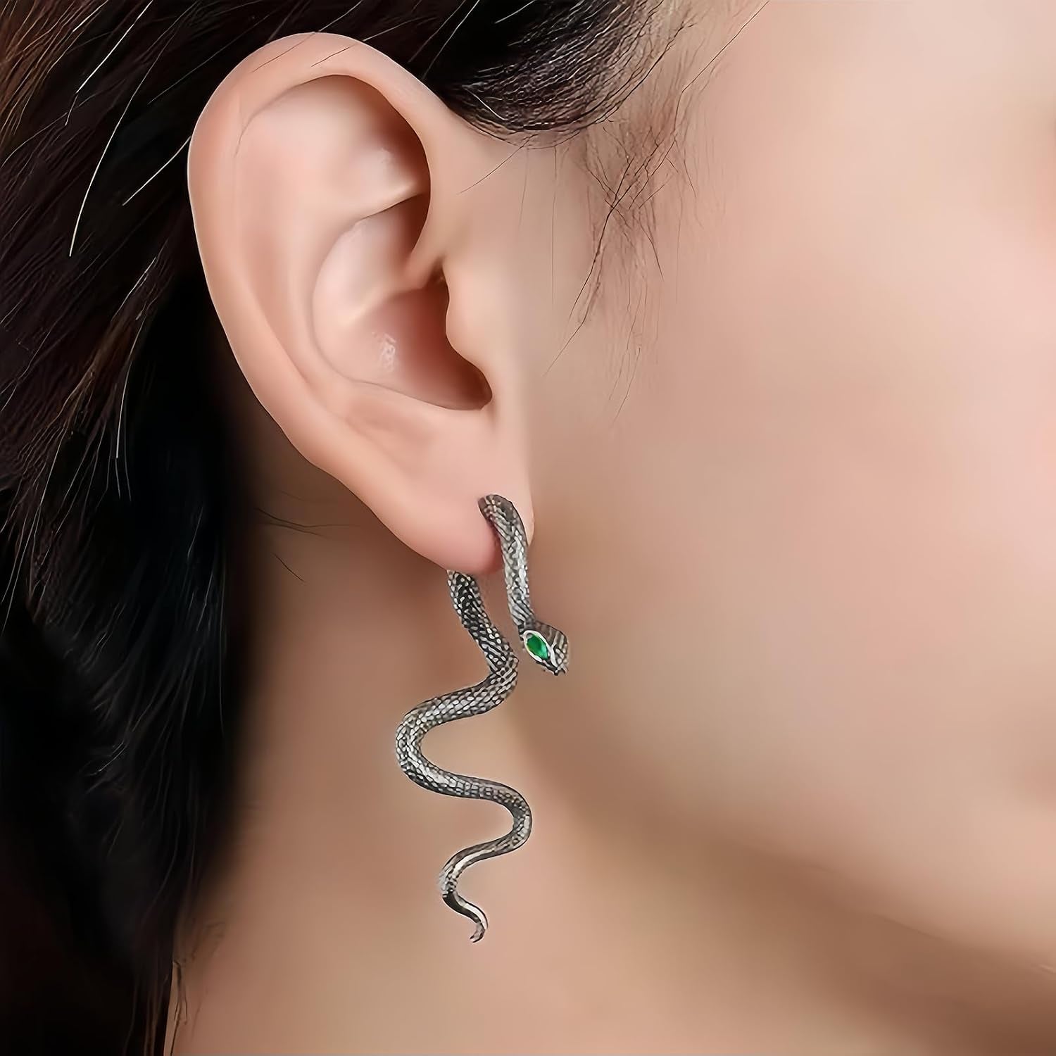 Vintage gothic snake earrings in gold and silver with intricate design, perfect for Halloween or gothic fashion by JSLOVFLO.