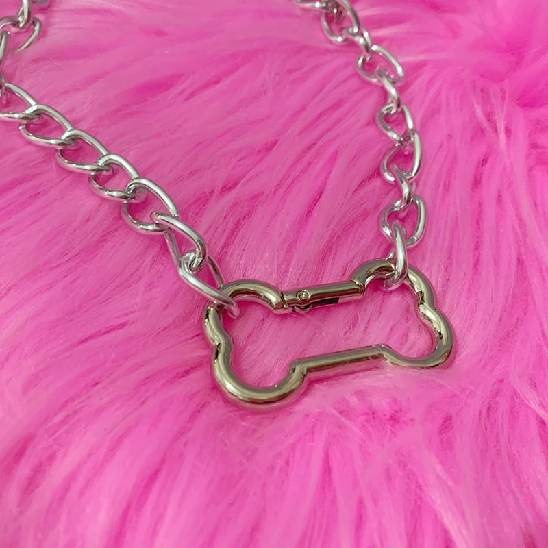 Punk Fashion Korean Hollow Out Dogs Bone Pendant Necklace Cool Accessories Cute DIY Necklace for Women Egirl Jewelry Goth