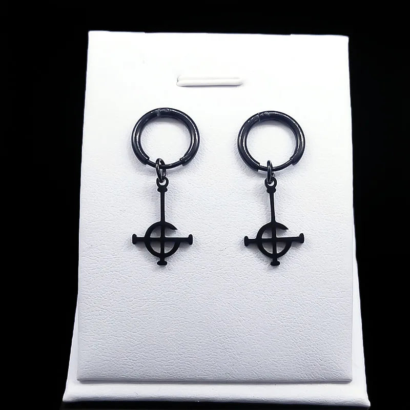 Gothic Ghost BC nameless dangle earrings with stainless steel ghoul band, pope mask, and crucifix design, jewelry accessory.