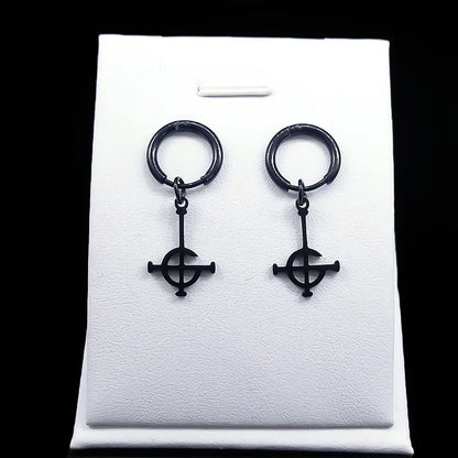 Gothic Ghost BC nameless dangle earrings with stainless steel ghoul band, pope mask, and crucifix design, jewelry accessory.