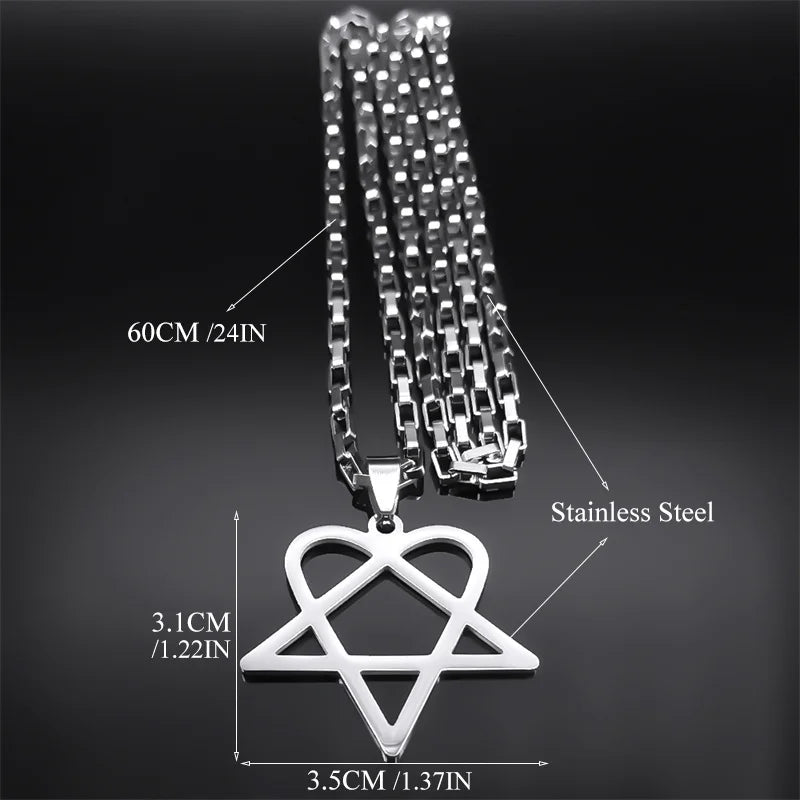 Heartagram Star Necklace by PressureDen.store, stainless steel goth punk chain, hip hop rock jewelry for men and women.