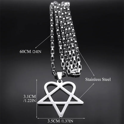 Heartagram Star Necklace by PressureDen.store, stainless steel goth punk chain, hip hop rock jewelry for men and women.