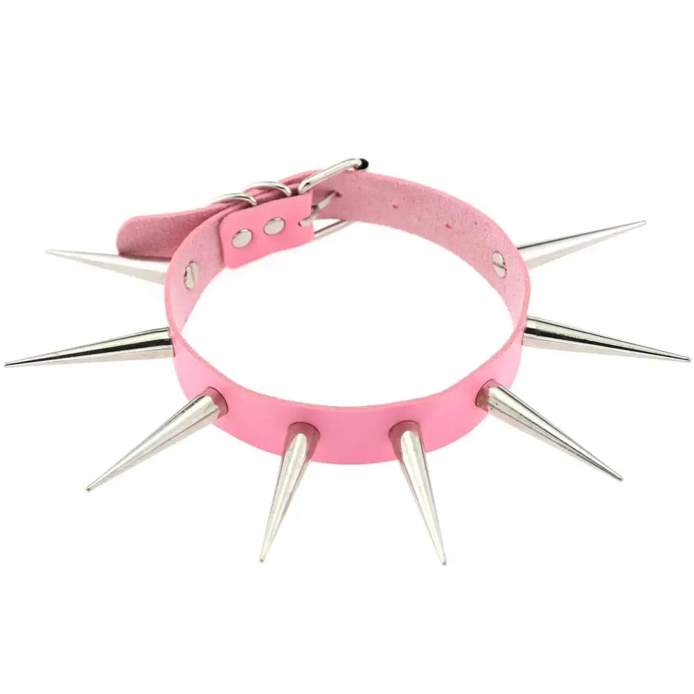 Rebel Spike Choker Necklace – Cyberpunk Leather Collar for Rave and Goth Styles