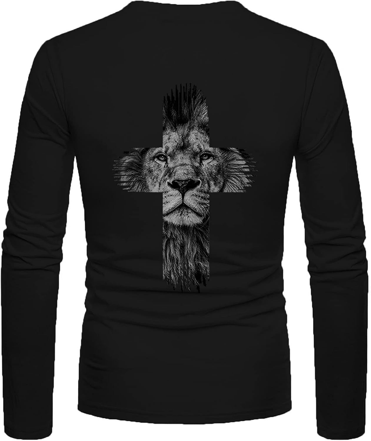 Black men's long sleeve graffiti print T-shirt with round neck, casual street fashion style, by PressureDen.store.