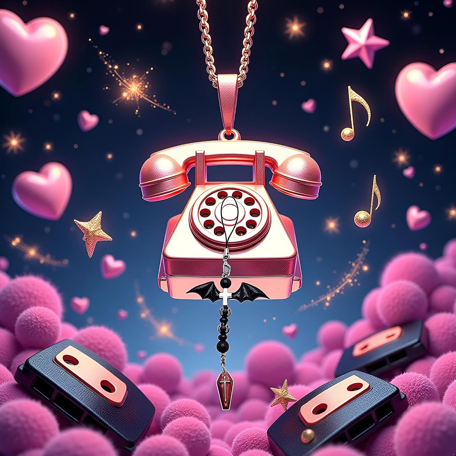 1Pc Black Mobile Phone Chain Pendant,Goth Y2K Phone Charm Pendant Kawaii-Key Chain for Bag Cute Accessory Women Guitar Strap Lanyard Beaded Keychain,Accessories