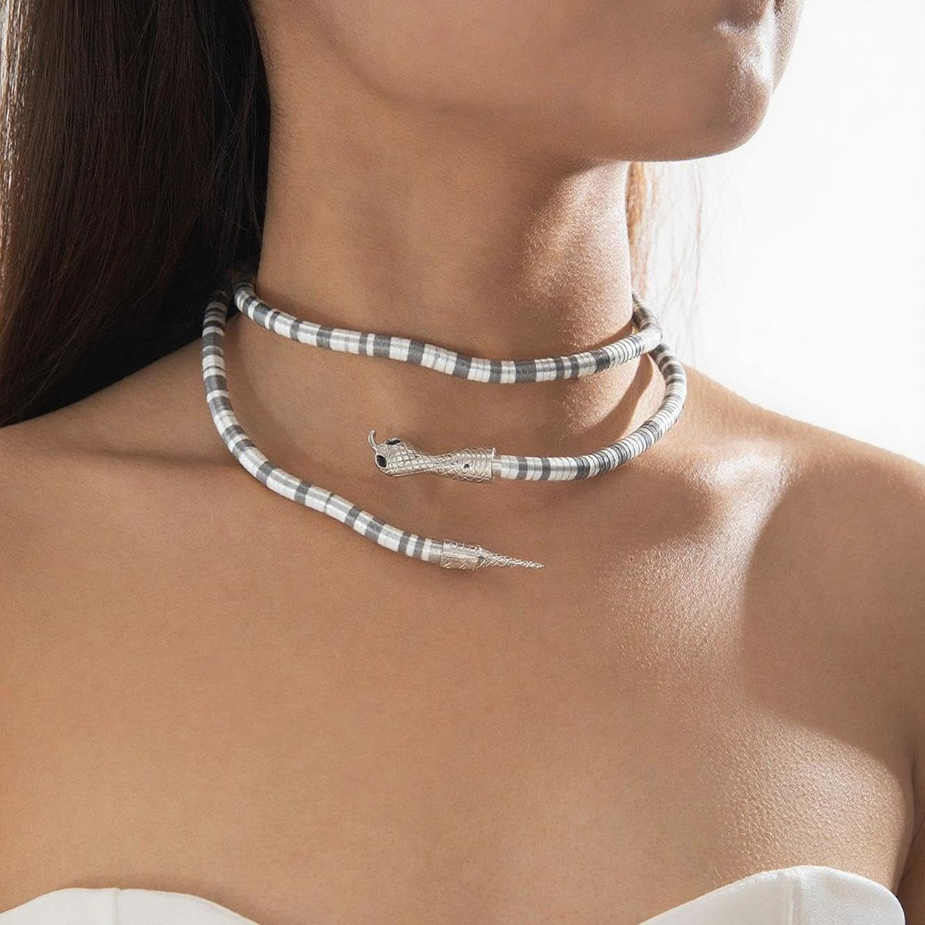Goth Snake Necklaces for Women Punk Snake Necklace Bendable Snakes Choker Necklace Medusa Necklaces Halloween Prom Jewelry Costume Emo Accessories Style5