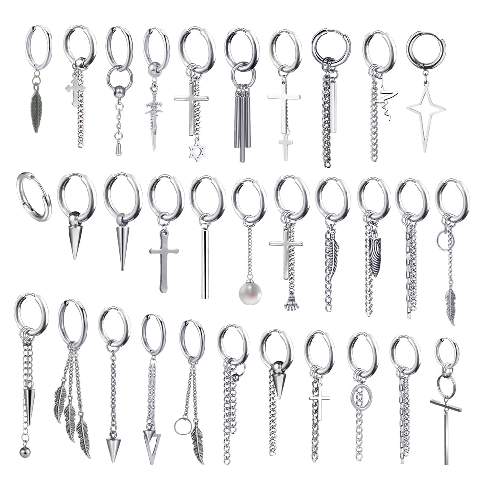 New Punk Stainless Steel Chain Hoop Earrings for Women Men 2021 Trendy Goth Pop Hip Hop Pendants Ear Jewelry Accessories Earring