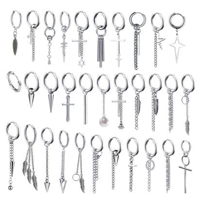 New Punk Stainless Steel Chain Hoop Earrings for Women Men 2021 Trendy Goth Pop Hip Hop Pendants Ear Jewelry Accessories Earring