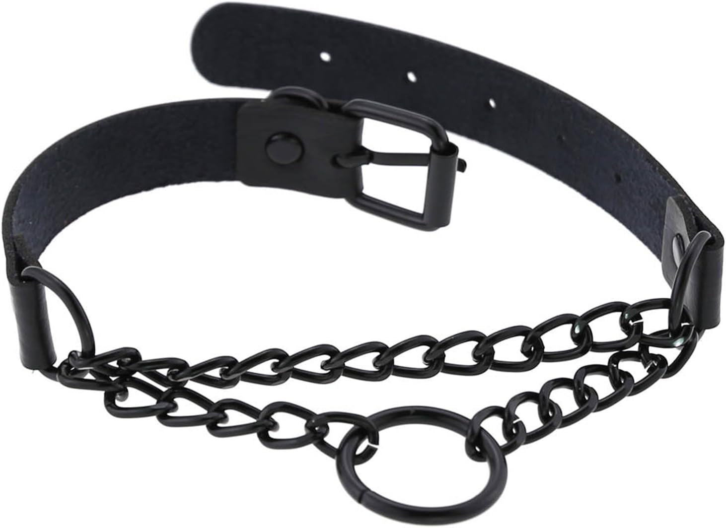 Black Gothic Leash and Collar Set, Leather Chain Necklace Punk Rock Body Chain Belt Fashion Jewelry for Halloween