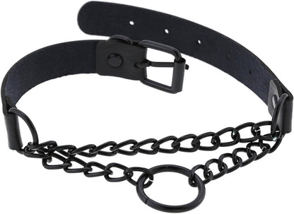 Black Gothic Leash and Collar Set, Leather Chain Necklace Punk Rock Body Chain Belt Fashion Jewelry for Halloween